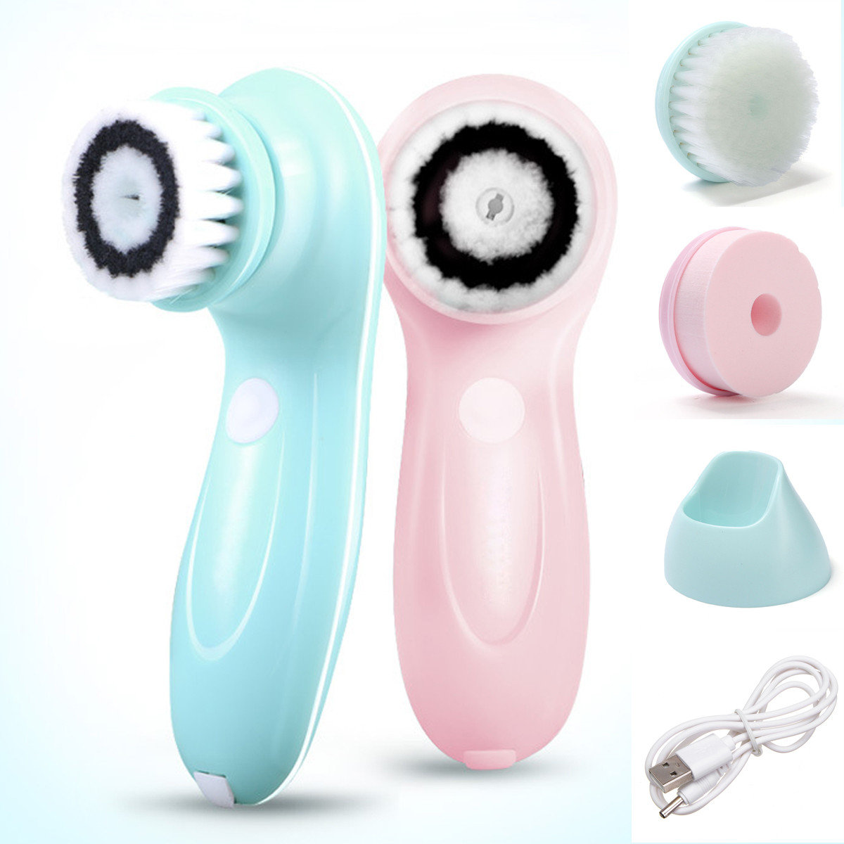 3 In 1 USB Electric Rechargeable Face Cleansing Brush Scrubber Rotating Rotation Facial Care