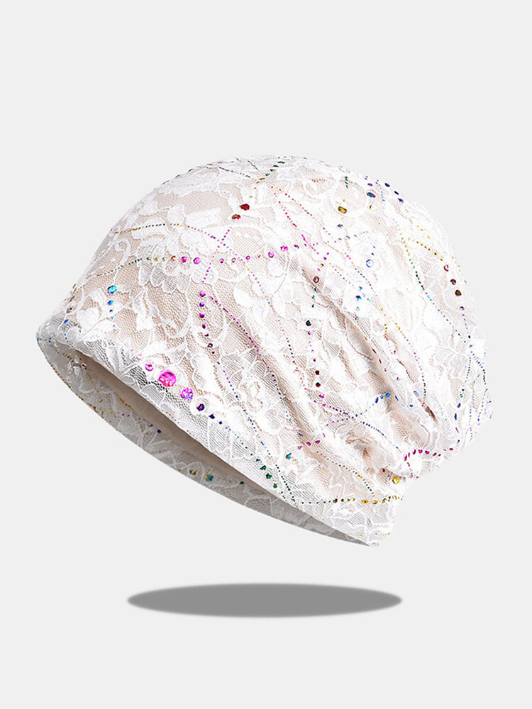 Women Lace Calico With Irregular Colorful Glue Breathable Casual Beanie Hat