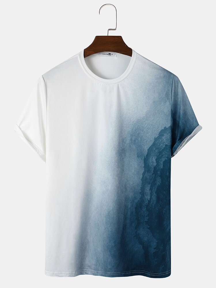Mens Tie Dye Ombre Print Crew Neck Short Sleeve Casual T-Shirts