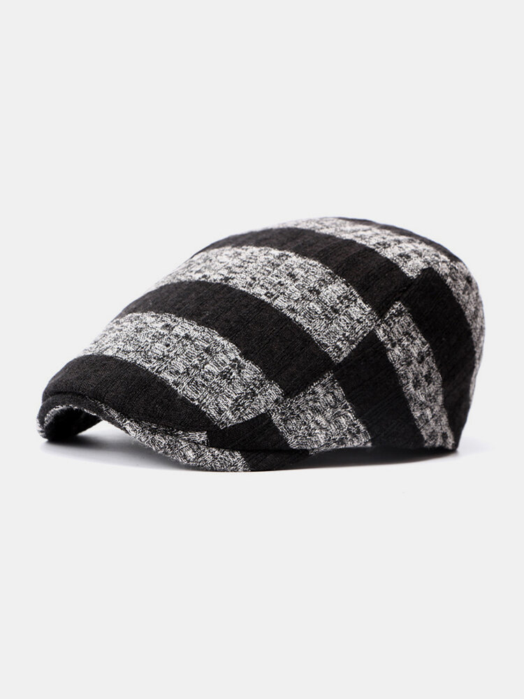 

Men Cotton Stripes Pattern Sunvisor Casual Fashion Forward Hat Beret Hat Flat Cap, Black;gray;dark gray