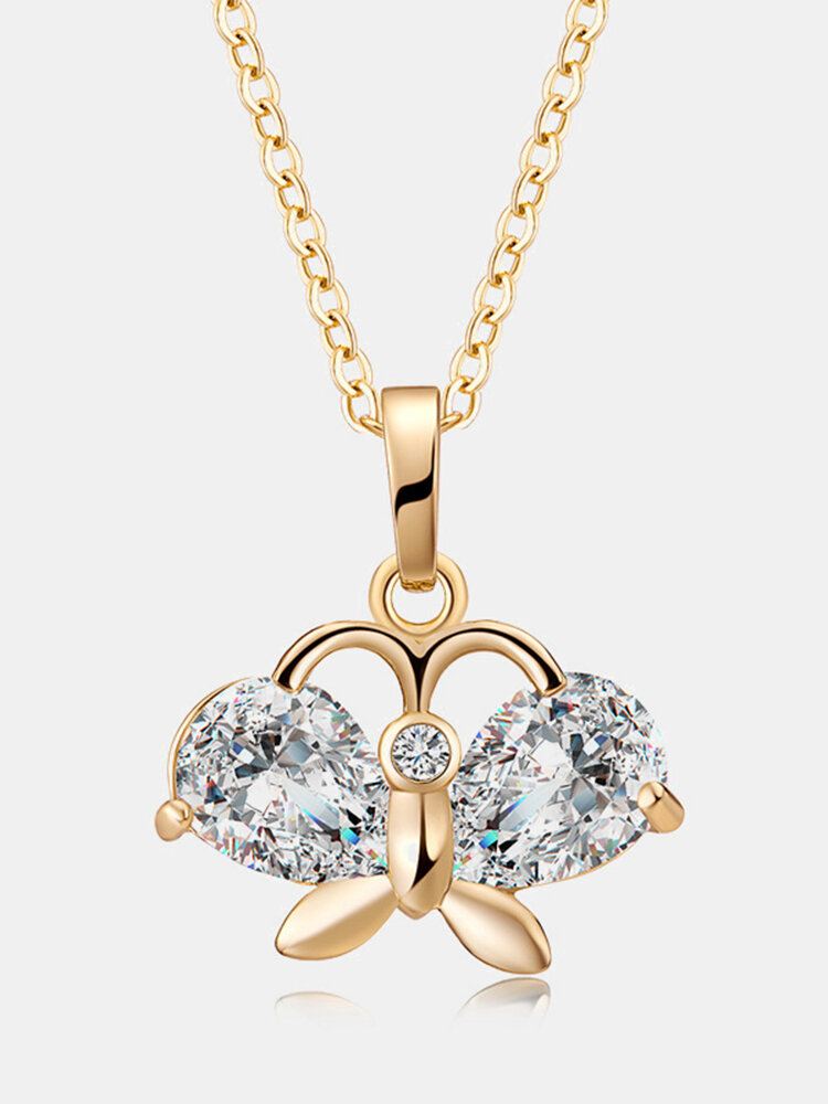 Fashion Pendant Necklace Gold Butterfly Zircon Chain Charm Necklace Elegant Jewelry for Women 