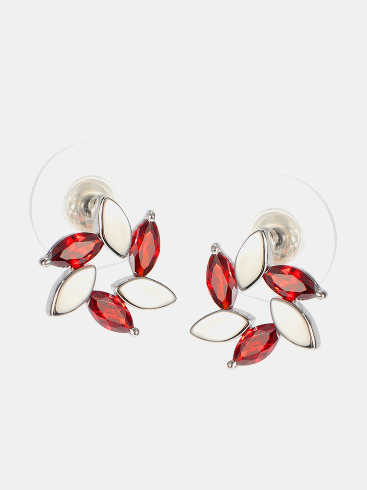 Luxury Gold Red White Flower Earrings Fashion Rhinestones Stud Cute Earrings Gift for Girls Women