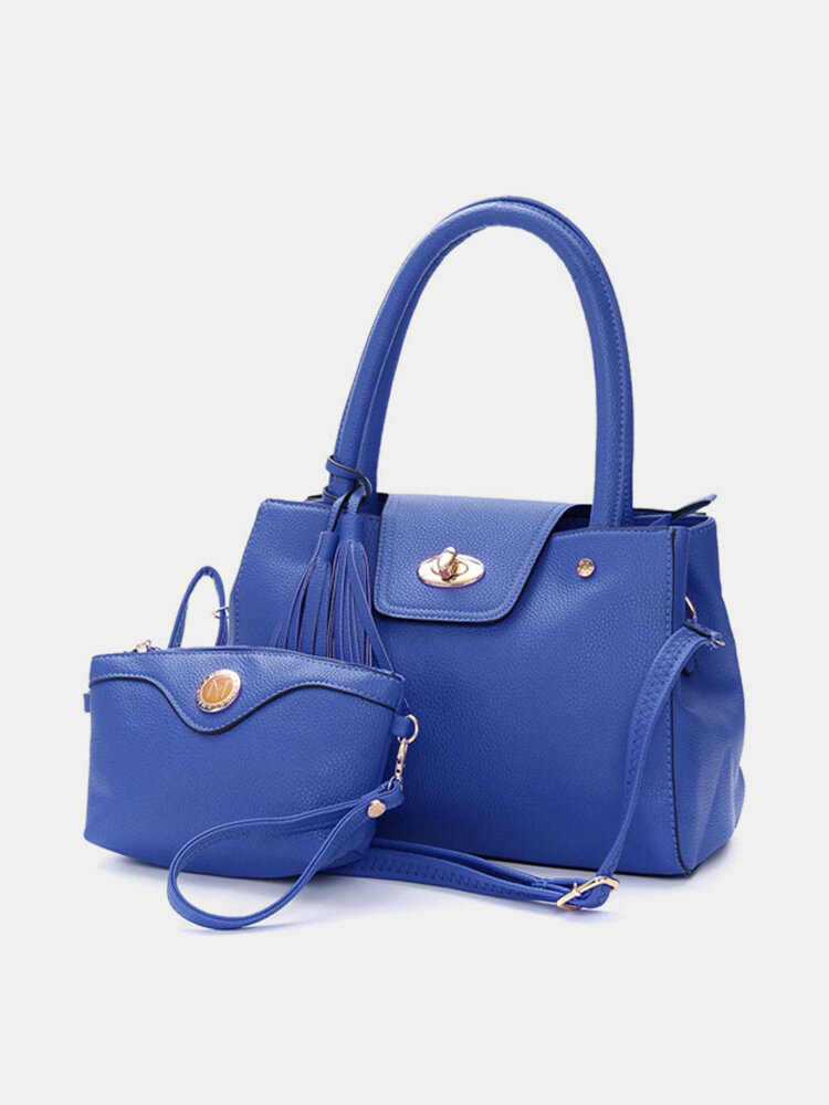 Women Elegant 2PCS Handbag Crossbody Bags Buckle Tassel Pendant Bags Clutch
