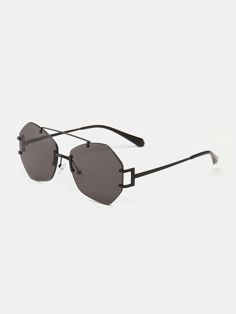 Unisex Irregular Polygonal Rimless Tinted Lenses Metal Double-bridge Sunshade Anti-UV Fashion Sunglasses