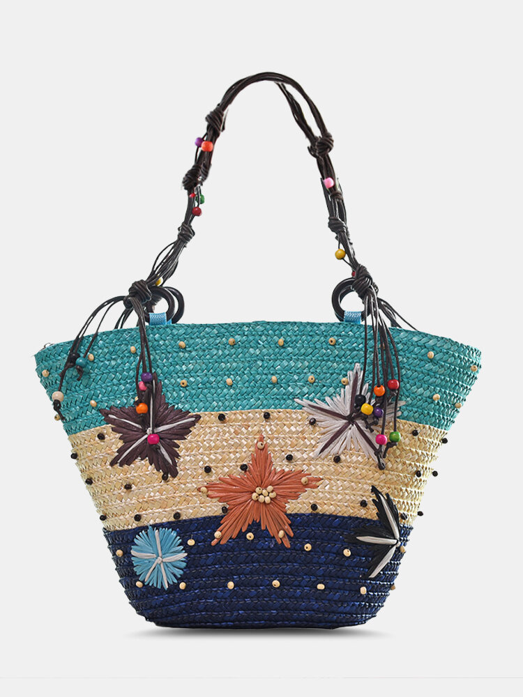 

Straw Beach Bag Handbag, Green;blue