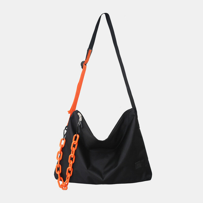 Men Oxford Contrast Color Waterproof Large Capacity Messenger Bag Casual Chain Design Shoulder Bag