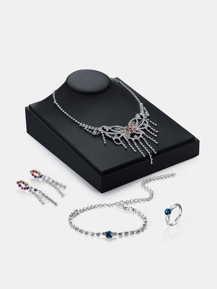 Luxury Jewelry Watch Butterfly Full Zircon Ring Bracelet Set