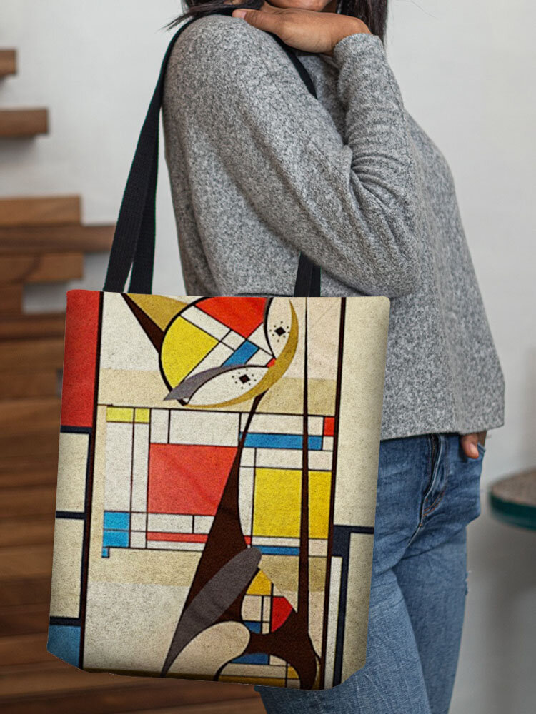Women Colorful Cat Abstract Pattern Print Shoulder Bag Handbag Tote