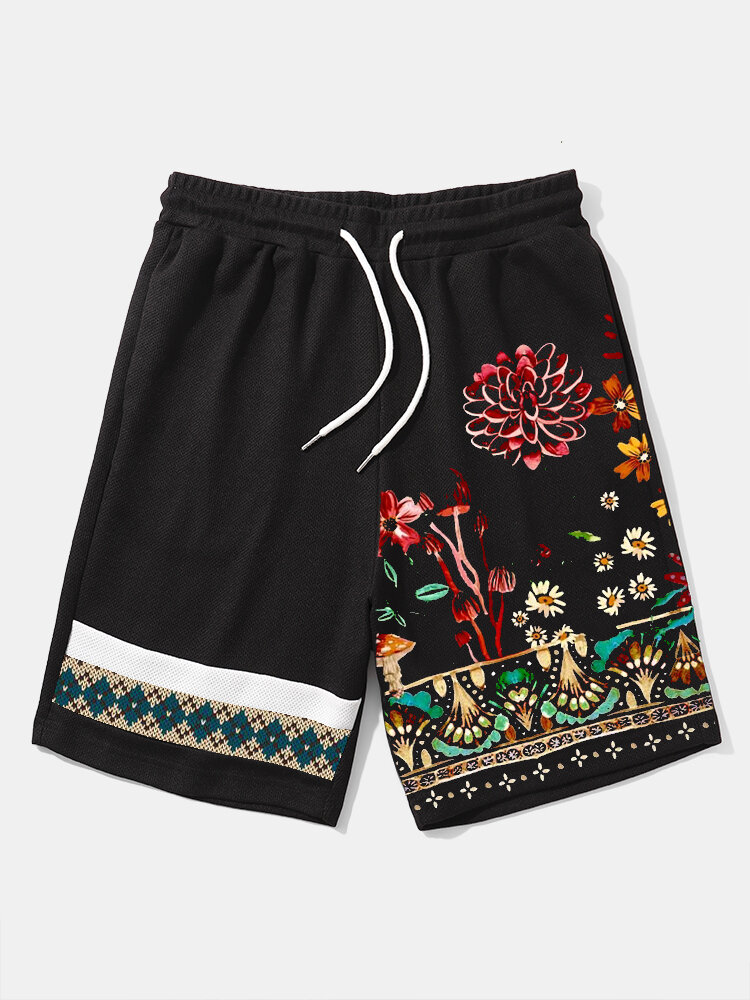 ChArmkpR Mens Ethnic Floral Geometric Patchwork Knitted Loose Shorts