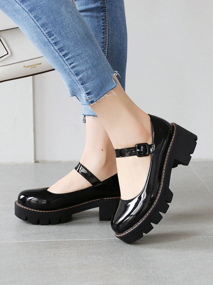 Large Size Women Solid Color Casual Comfy Mary Jane Platforms Shoes