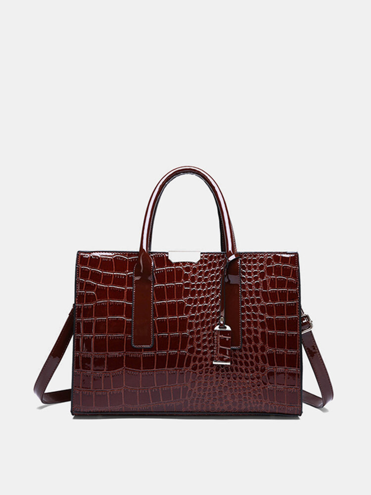 Women Crocodile Pattern Tote Handbag Large Capacity Solid Crossbody Bag
