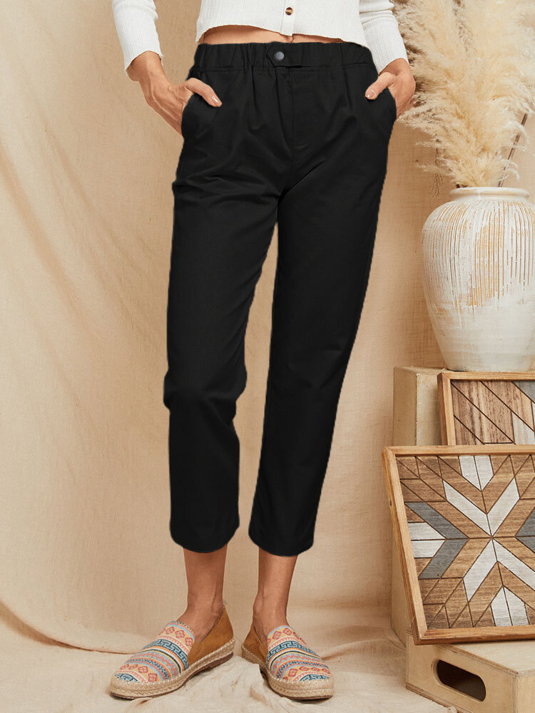 

Solid Elastic Waist Casual Tapered Pants, Apricot;khaki;black