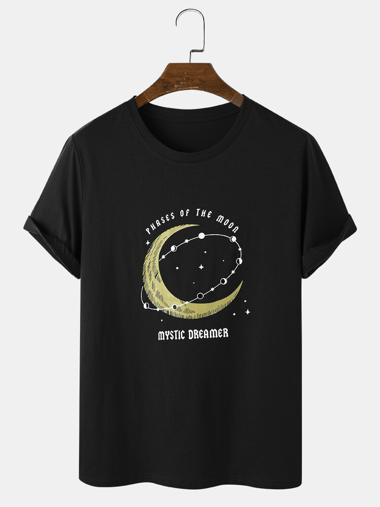 Mens Moon Planet Slogan Print 100% Cotton Short Sleeve T-Shirts