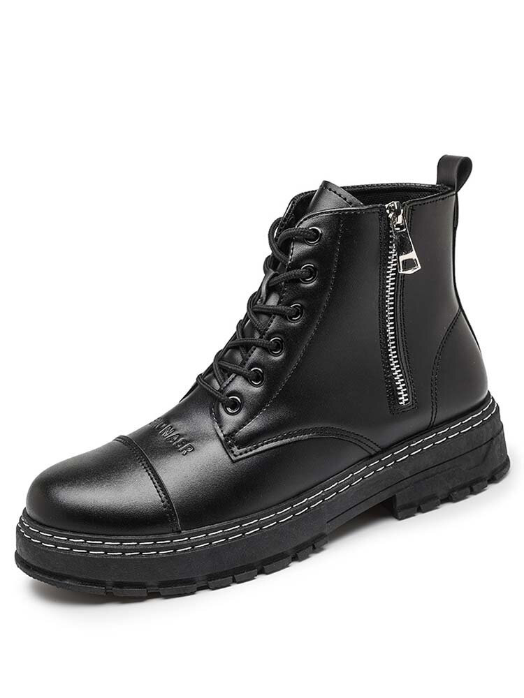 Men British Style Cap Toe Work Boots Side Zipper Motorcycle Boots