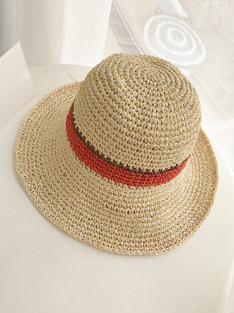 Women Hand Woven Foldable Sweat Breathable Sunshade Hat Outdoor Leisure Fashion Straw Hat