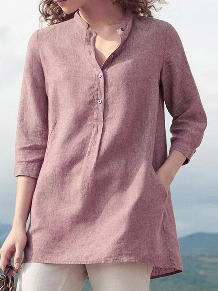V-neck Button Long Sleeve Casual Plus Size Shirt
