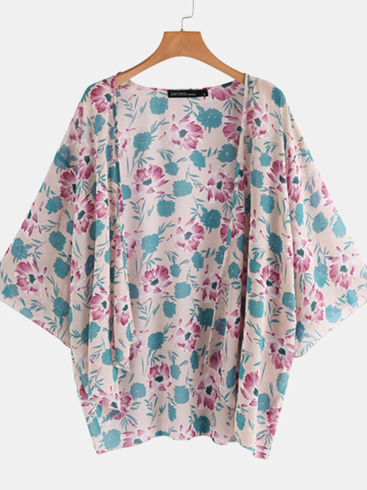 Floral Print Casual Plus Size Kimono for Women
