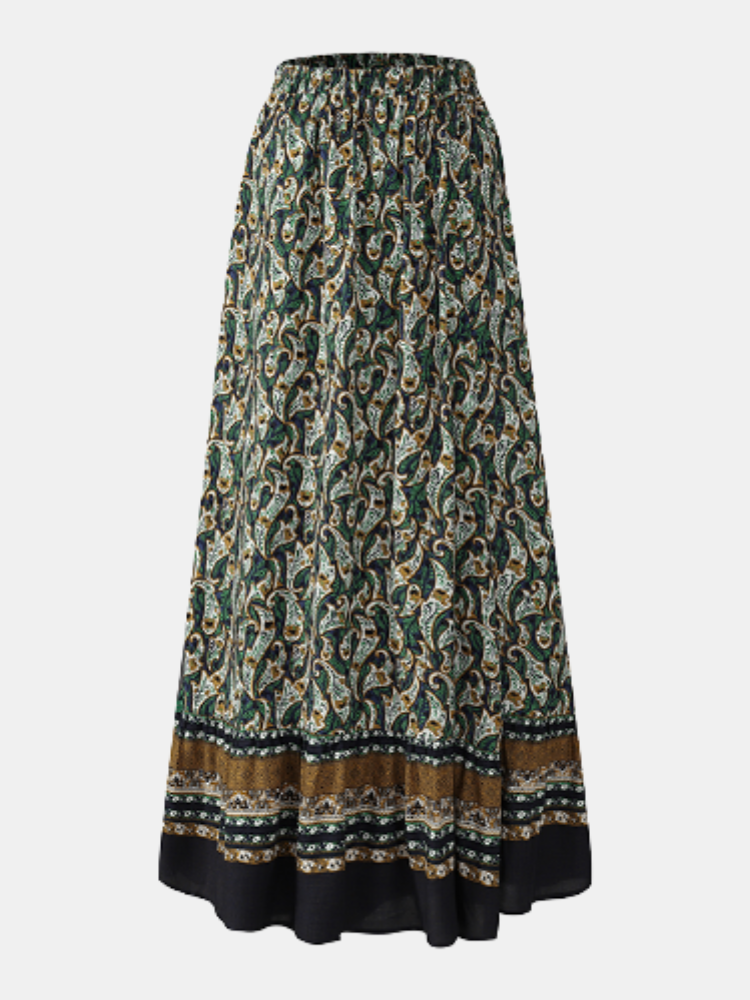 Bohemia Print Elastic Waist Plus Size Skirt for Women