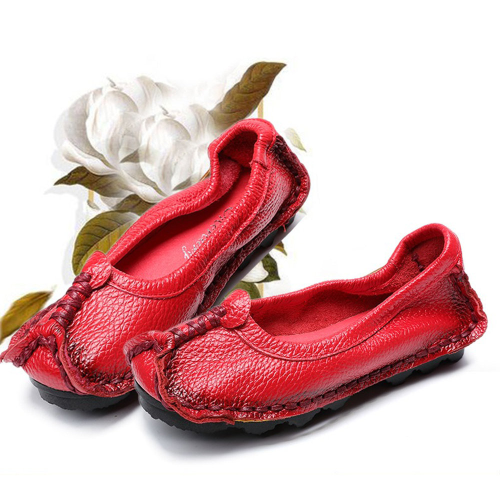Women Folkways Ballet Genuine Leather Bean Flats Shoes