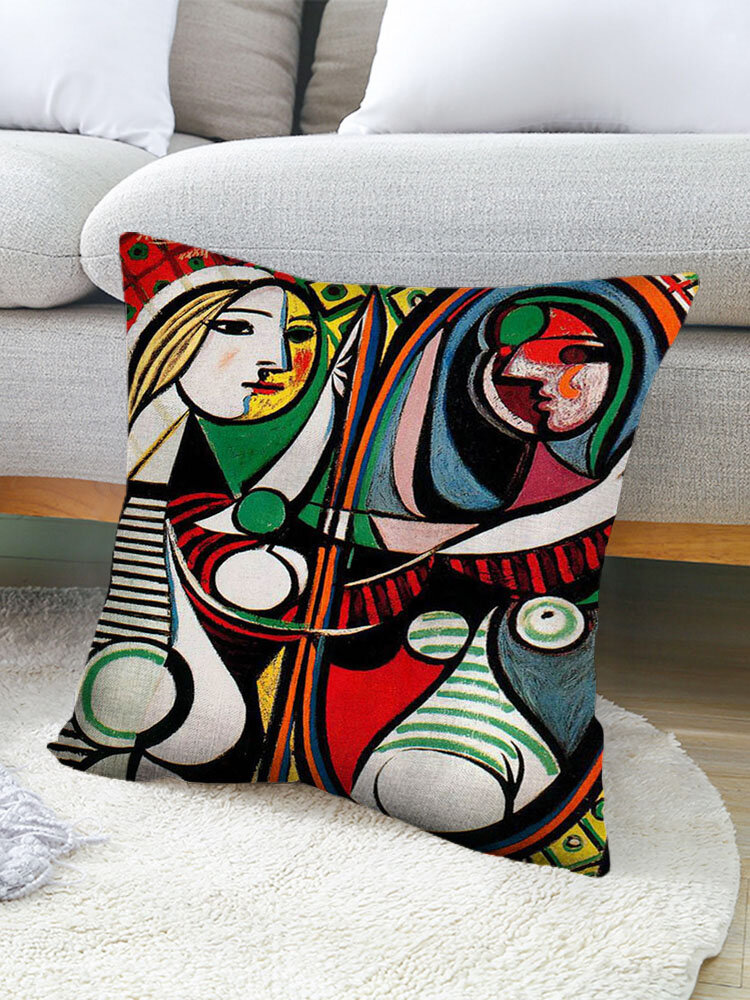 1 Pc Multicolor Cartoon Character Pattern Print Linen Pillowcase Throw Pillow Cover Sofa Home Car Cushion Cover