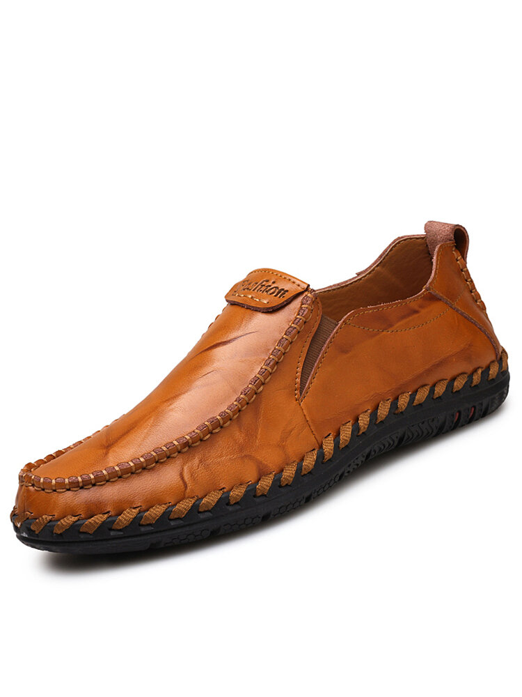 

Men Hand Stitching Sfot Leather Non Slip Sole Comfy Slip-on Casual Driving Shoes, Black;red brown;yellow brown
