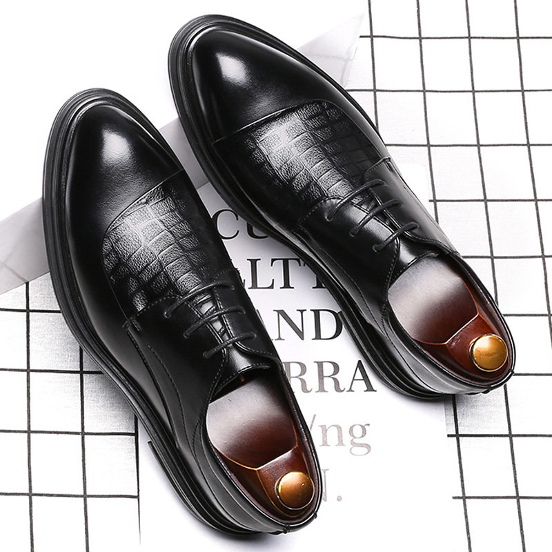Men Stylish Cap Toe Lace Up Black Business Formal Casual Shoes