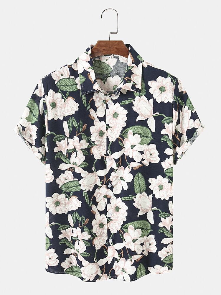 Mens Flower Print Button Up Holiday Short Sleeve Shirts