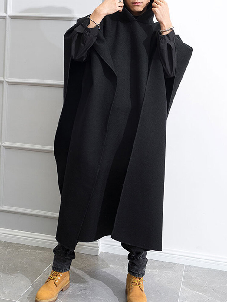Mens Gothic Baggy Hooded Poncho Long Cloak Overcoat