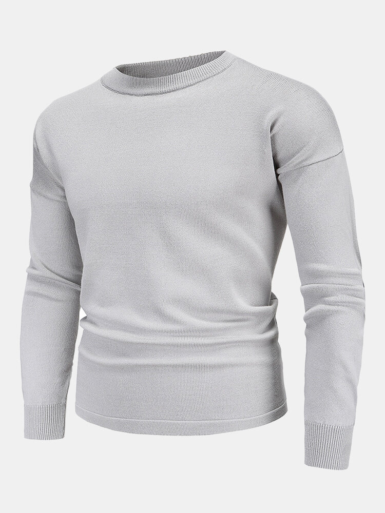 Mens Knit Plain Solid Color Crew Neck Basics Pullover Sweaters