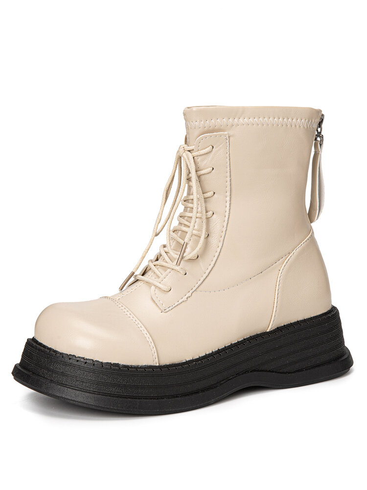 Women Fashion Casual Comfortable Platform Back-zip Combat Boots