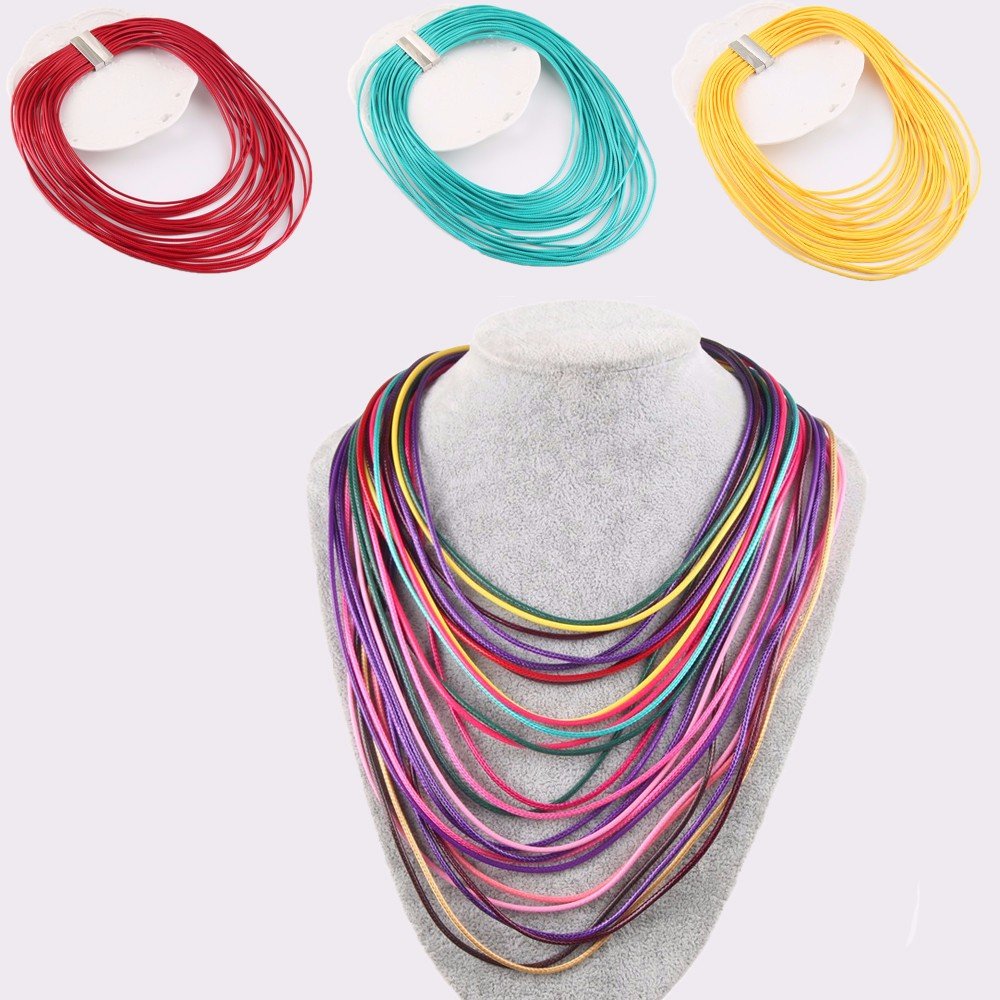 

Multilayer Necklace Leather Cord Magnet Hook Statement Necklaces for Women, Rainbow;navy;green;yellow;red