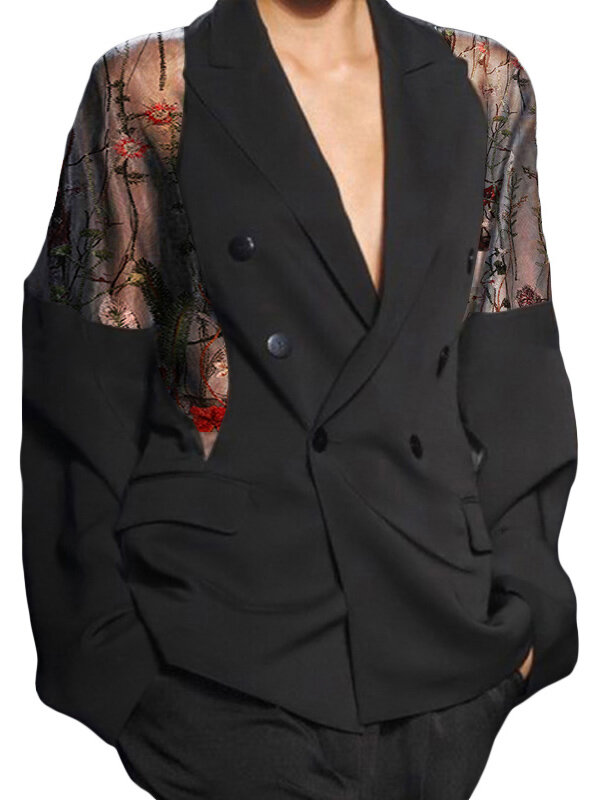 Men's Mesh Patchwork Floral Long-sleeved Blazer