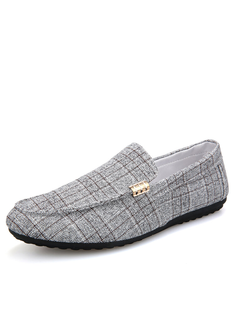 Men Plaid Canvas Comfy Low Top Soft Slip On Casual Loafers
