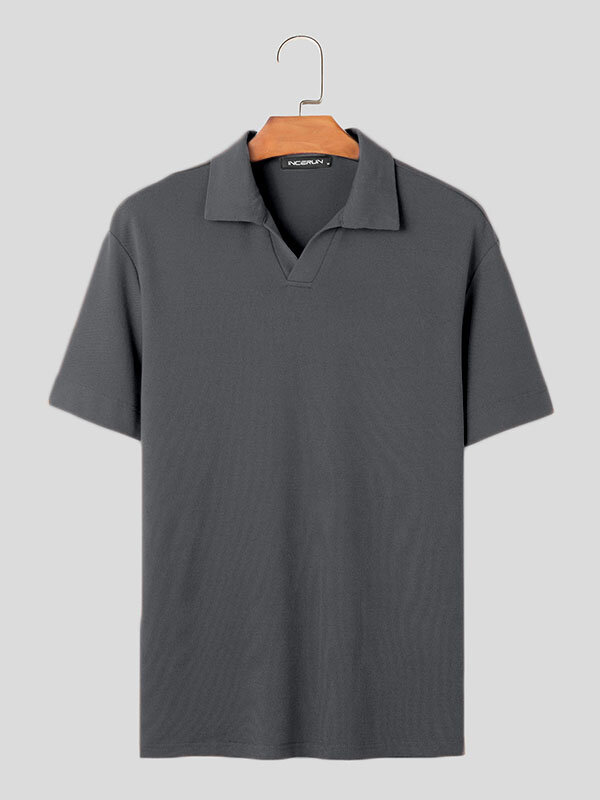 Golf masculino de malha sólida de manga curta Camisa