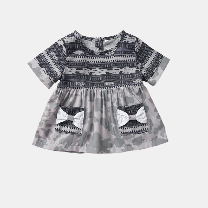 Baby Camouflage Striped Print Bowknot Short-sleeved Casual Dress For 6-24M