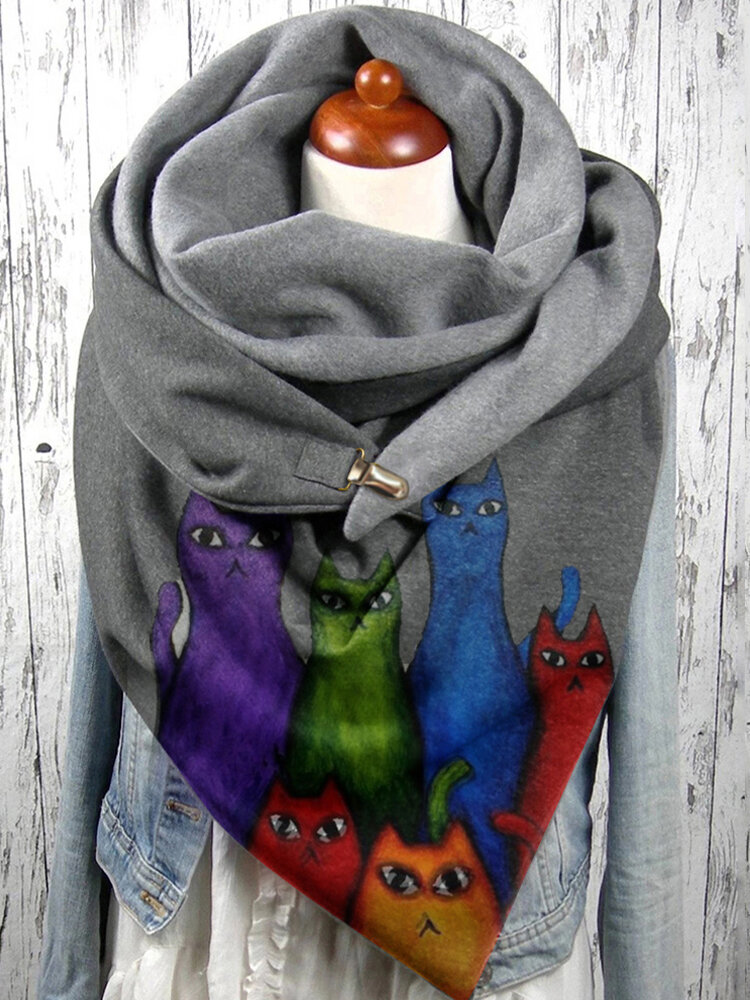 Women Colorful Cartoon Cute Cats Pattern Soft Personality Neck Protection Keep Warm Scarf