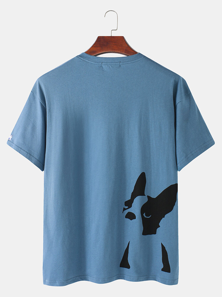 Mens French Bulldog Print Solid Color Breathable Loose O-Neck T-Shirts