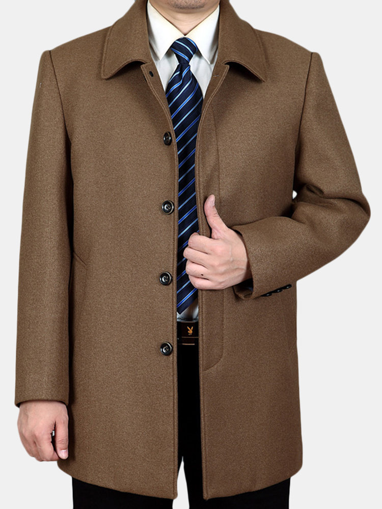 

Mens Plus Size Mid Long Fleece Trench Coat Solid Color Loose Business Casual Wool Coat, Khaki;black;brown;grey