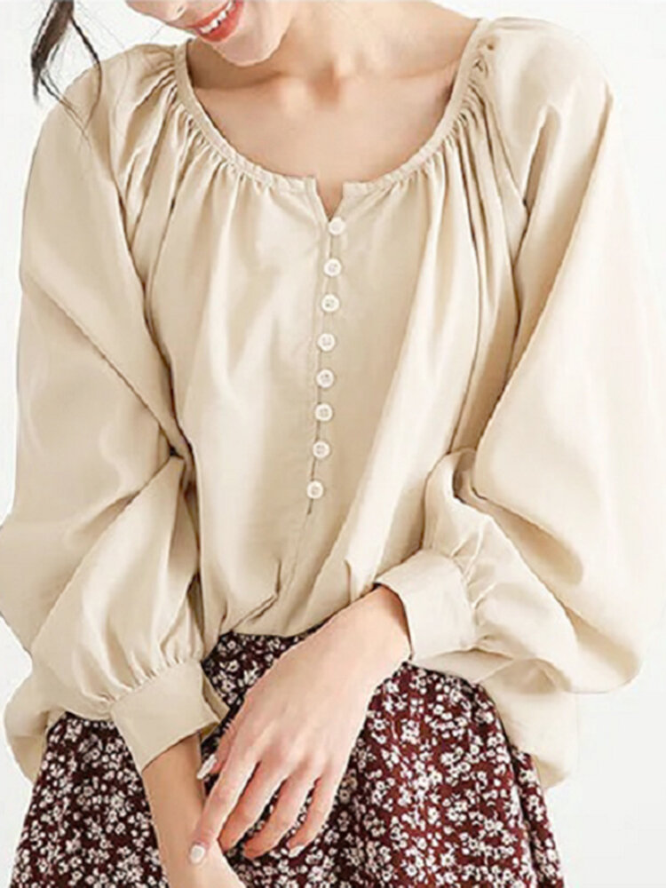 Женская однотонная повседневная блузка с длинным рукавом на полупуговицах