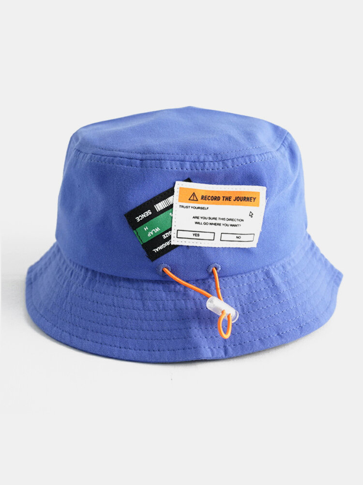 Unisex Cotton Drawstring Letter Pattern Label Solid Color Fashion Bucket Hat