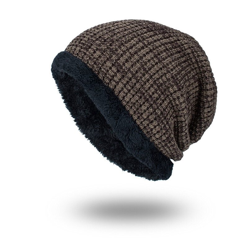 

Men Winter Hats Warm Knitted Baggy Beanie Hats Outdoor Sports Ski Plush Lining Skullies Bonnet Hat, Khaki;black