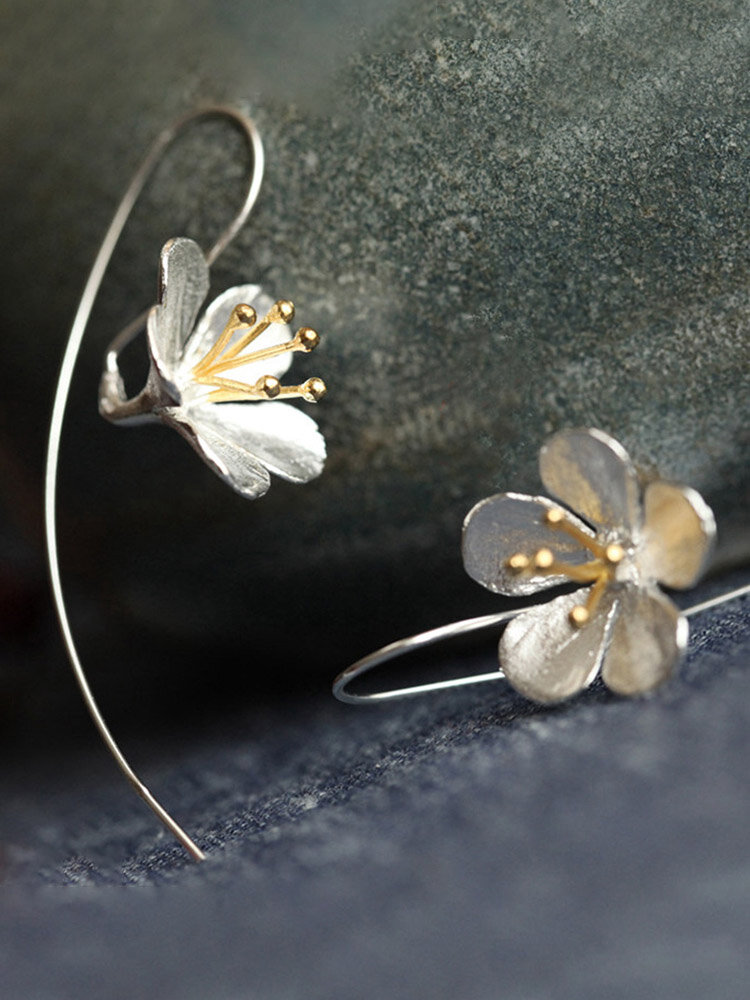 

Vintage S925 Sterling Silver Pendant Earrings Geometric Stereoscopic Flower Tassel Long Earrings