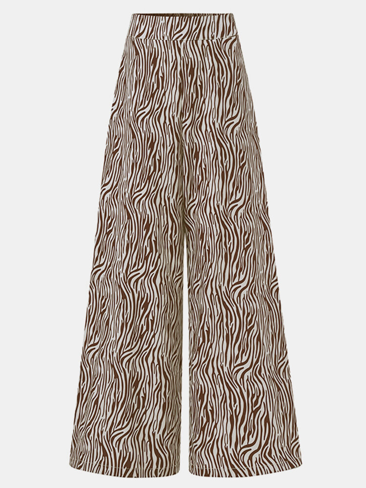 Zebra Print Elastic Waist Loose Long Casual Pants for Women
