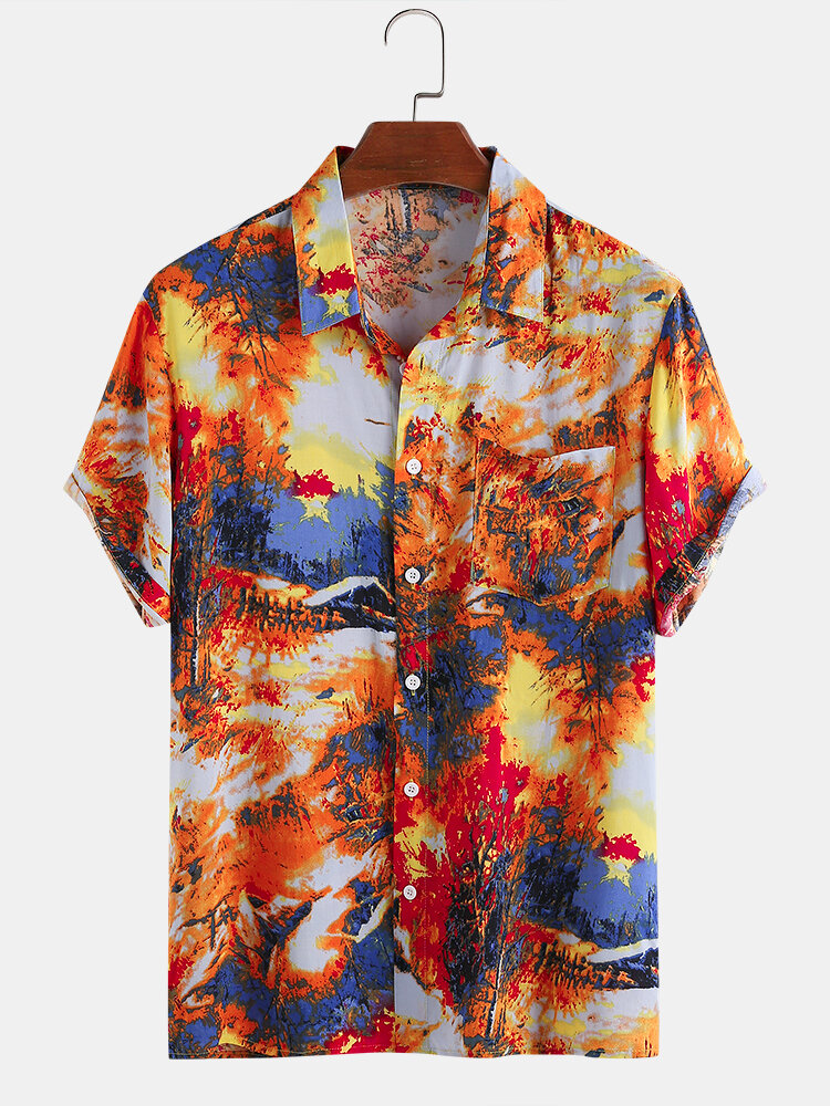 Men Abstract Tie-dye Printed Holiday Casual Shirt