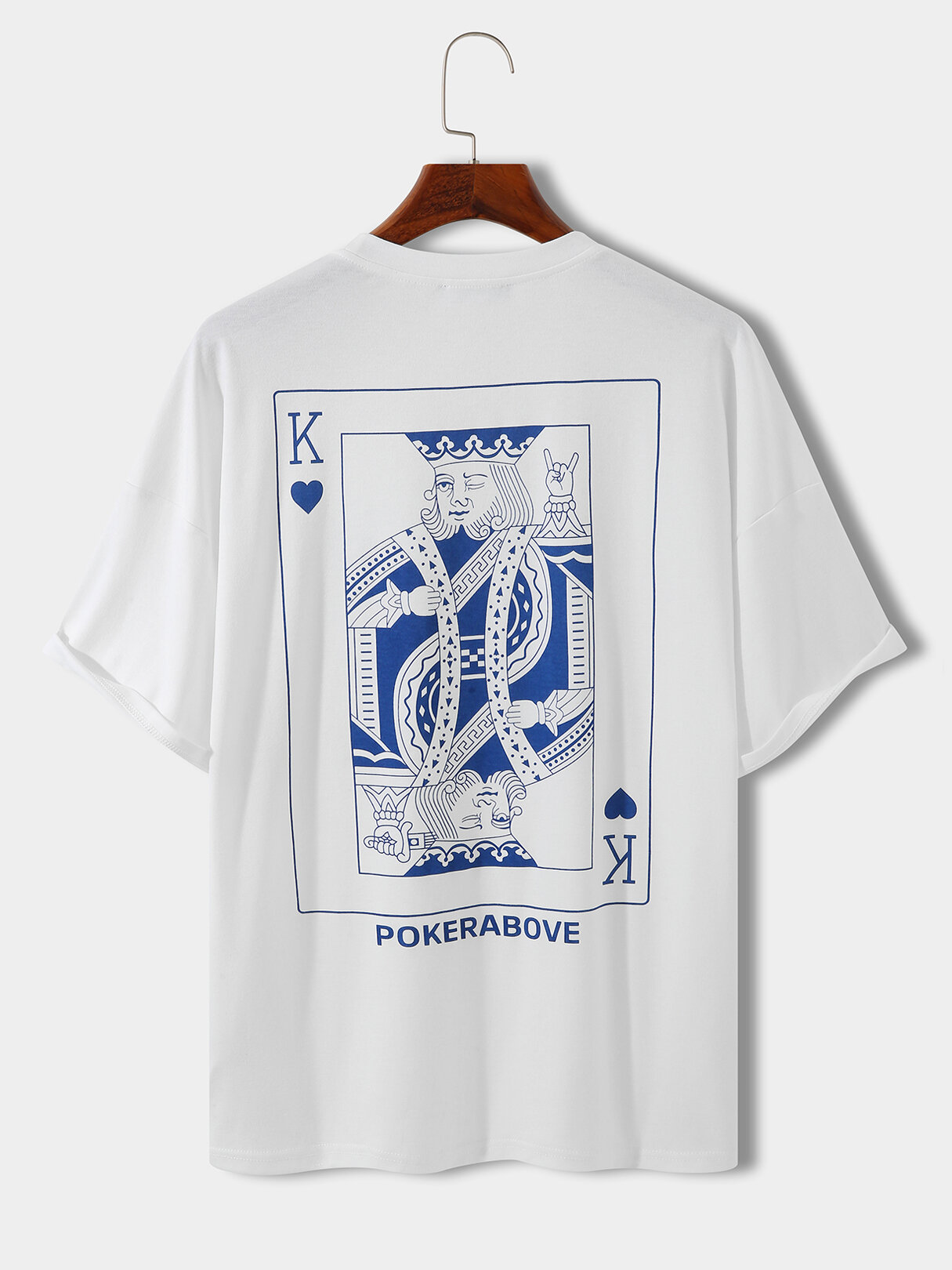 Men Poker Heart King Solid Color Print Loose Fit T-shirt