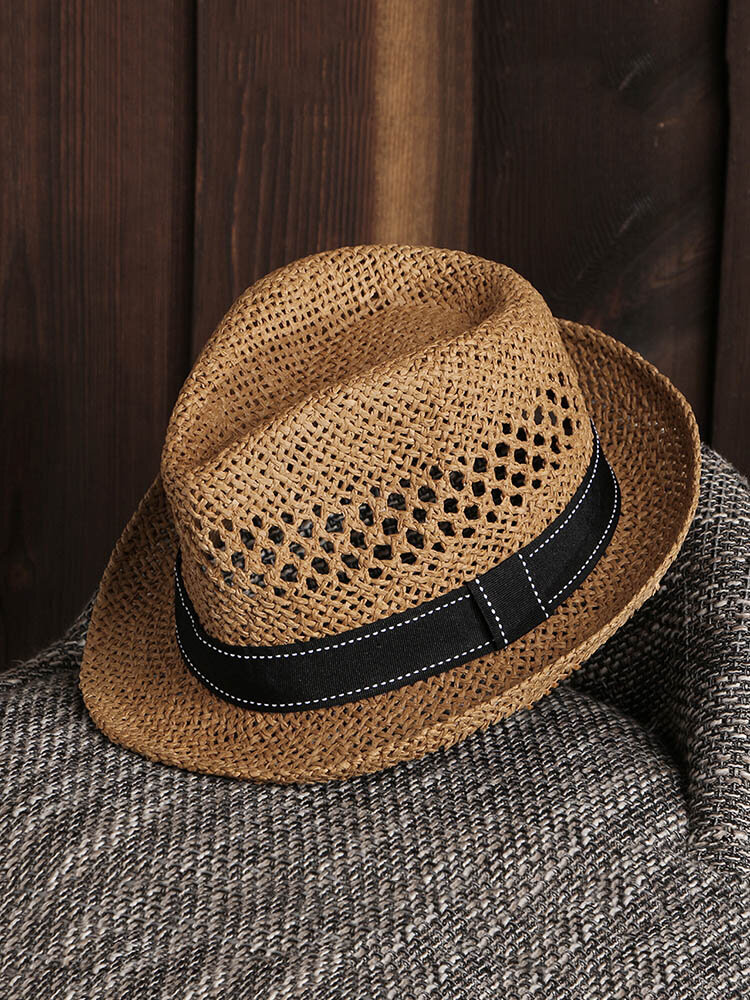 Men Women Summer Straw Knited Sunscreen Jazz Cap Outdoor Casual Travel Sea Hat