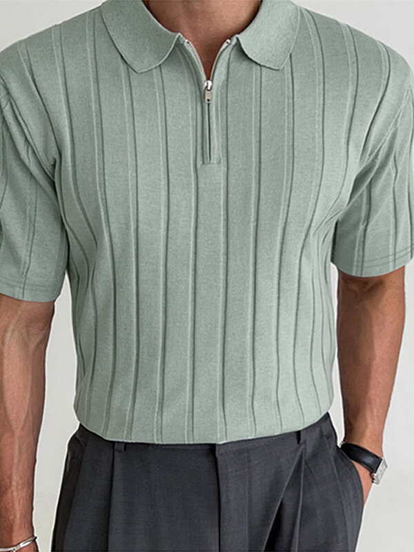 Mens Ribbed Knit Quarter Zip Short Sleeve Golf Shirt