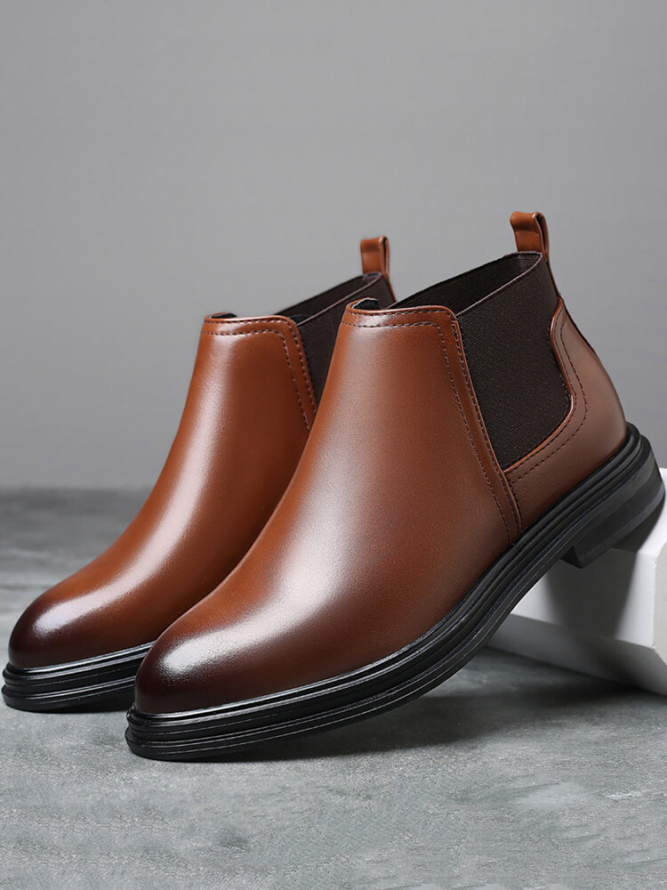 Men Retro Cow Leather Non Slip Elastic Panel Casual Chelsea Boots