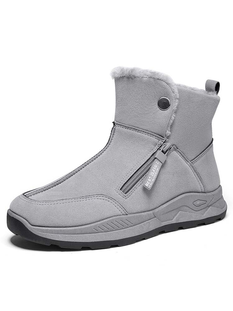 

Men Brief Warm Lining Side Zip Non-slip Pure Color Suede Casual Boots, Black;gray