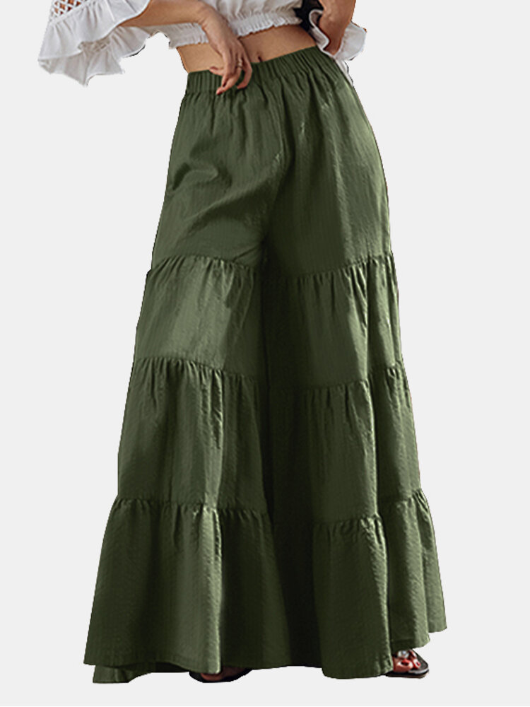 

Solid Color High Waist Wide Leg Pants Bohemia Pant, Black;khaki;green